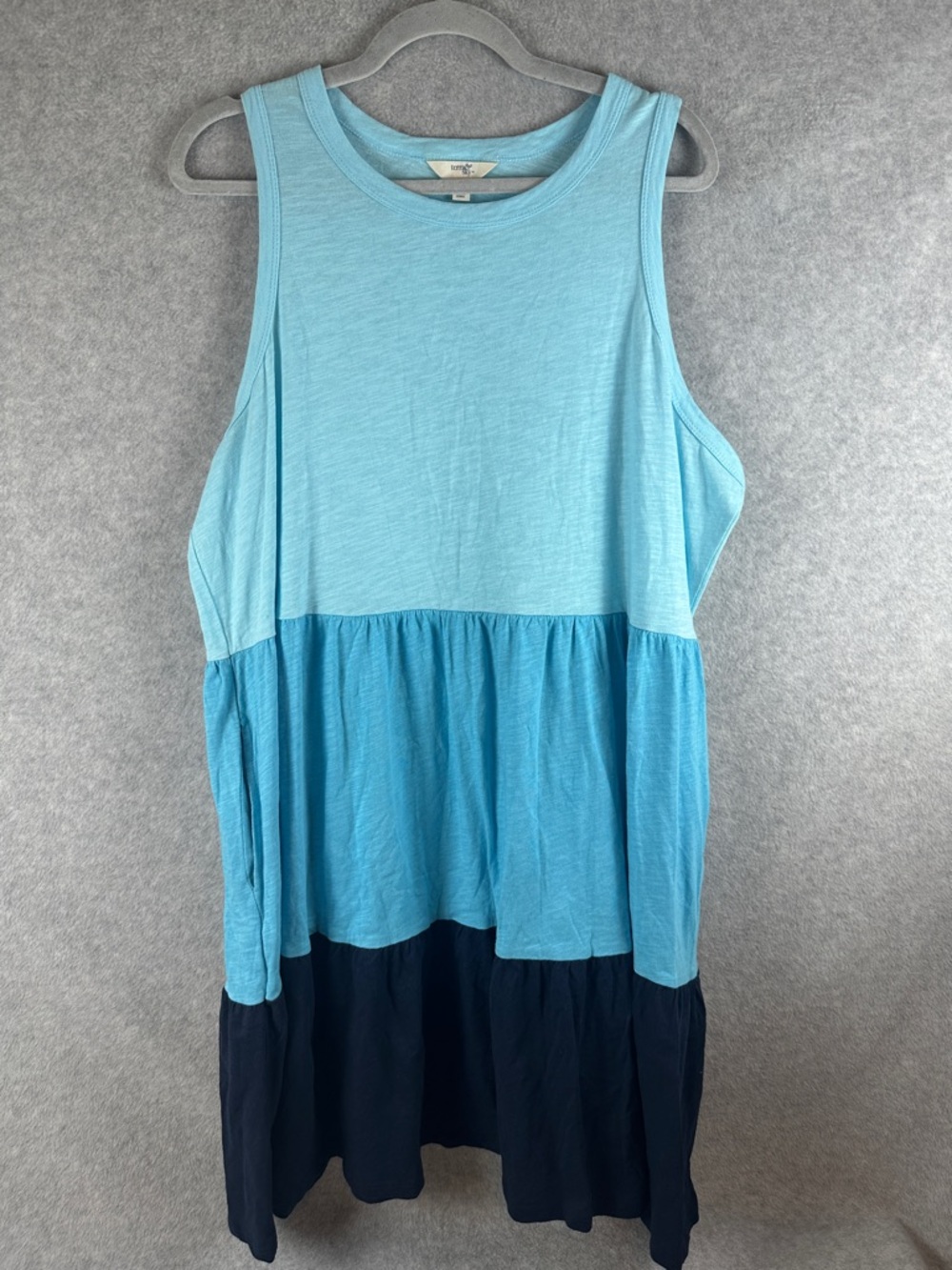 Terra & Sky Women’s Plus 1X Tiered Tank Dress - Light Blue/Teal/Navy
